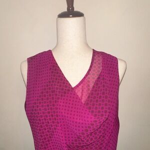 CAbi Women's M Pink/Black Floral V-Neck Sleeveless Pullover Blouse Cowl Neck